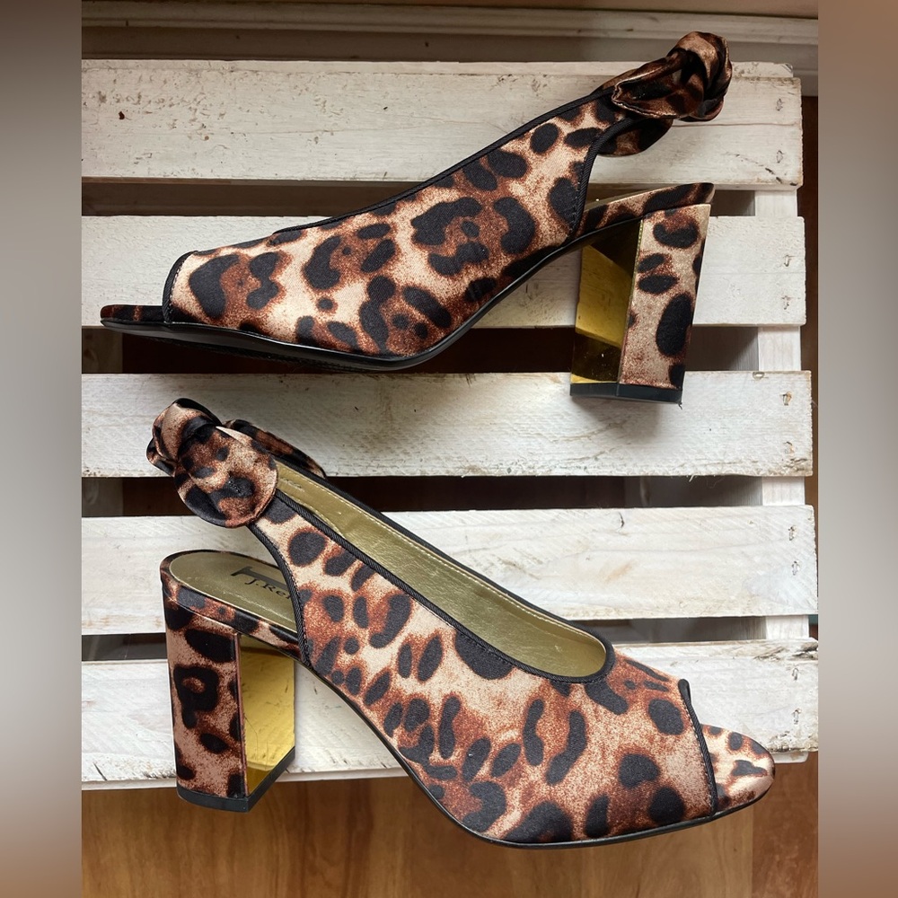 Sexy Brown & Black Leopard Print Slingback Heels with Ankle Strap Bow